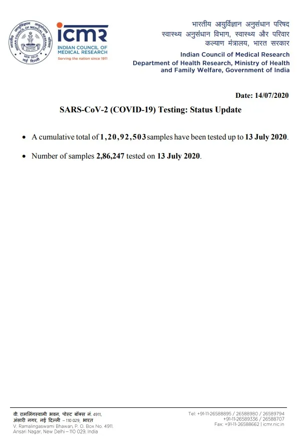 coronavirus india samples tested icmr 